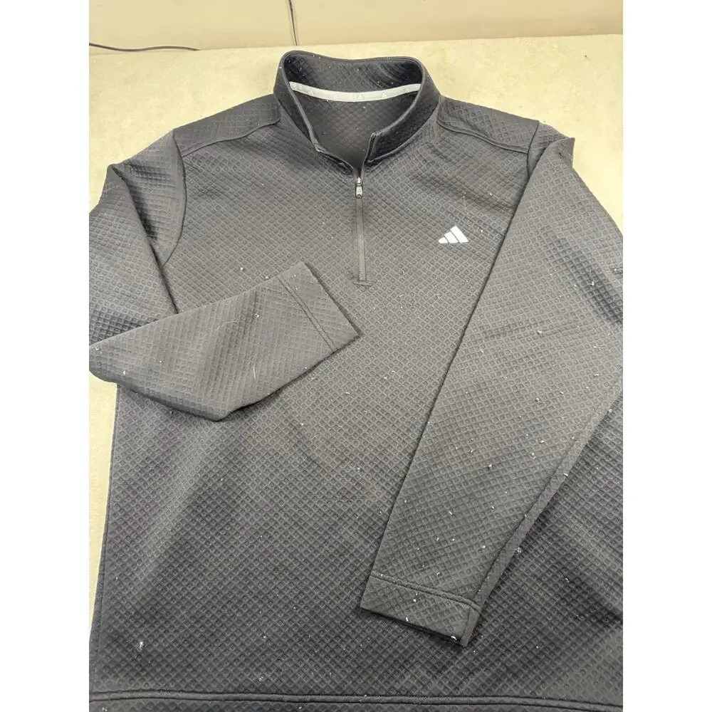 Adidas Men’s Black Textured 1/4 Zip Pullover Sweatshirt XL Athletic Logo